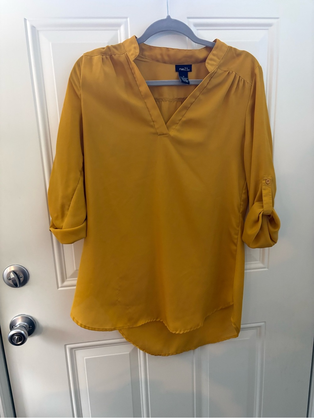 Rue21 Mustard Yellow V-Neck Roll-Sleeve Tunic